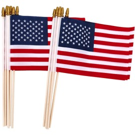 Winwink 12 Pack Small American Flags on Stick, Small US Flags/Mini American Flag on Stick 5x8 Inch US American Hand Held Stick Flags with Kid-Safe Spear Top