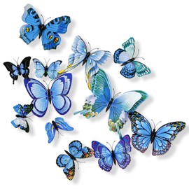 24 Pcs 3D Butterfly Wall Sticker Decor, Butterfly Stickers for Party Decorations with Gum for for Girls Bedroom Baby Nursery （Blue）