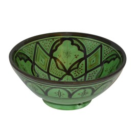 Treasures Of Morocco Ceramic Bowls Moroccan Handmade Serving Exquisite Piece With Vivid Colors 8 inches in Diameter Green