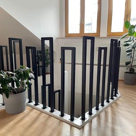 Stair Railing U Shaped, Black Metal Stair Handrail Kit, Hand Rails for Indoor/Outdoor Steps for Elderly, Railings for Stairs Loft Porch Deck (Tall:85cm/2.8ft)