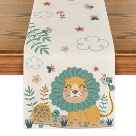 Artoid Mode Animals Lion Baby Shower Table Runner, Seasonal Children Summer Kitchen Dining Table for Home Party Decor 13x72 Inch