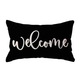 ULOVE LOVE YOURSELF Welcome Lumbar Throw Pillow Covers Farmhouse Rustic Decorative Rectangular/Waist Pillowcases 12 x 20 Inch Front Porch Decor Cushion Covers Housewarming Gifts(Black)