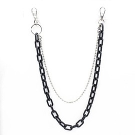 tenghong2021 Neon Resin Chunky Hip Hop Jeans Chain Body Chain Punk Goth for Women Men Acrylic Link Chain for Women Thick Keychains Belt Waist Chains Body Accessory for Girls-Double layered Black