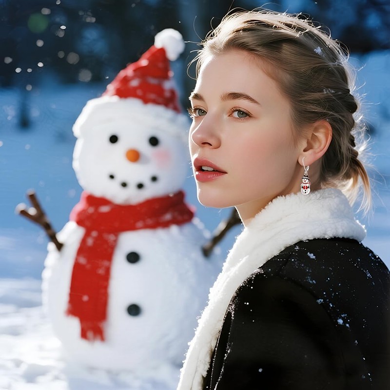 Christmas Snowman Earrings for Women Dangling Sterling Silver Snowman Earrings