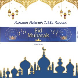 HOWAF Eid Mubarak Table Runner Eid Mubarak Decoration, Eid Mubarak Table Decoration Eid Mubarak Tablecloth Linen Ramadan Table Decoration for Bayram Muslim Islamic Decoration Eid Mubarak Decoration