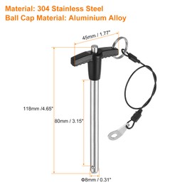 QUARKZMAN T-Handle Locking Pins, 8 mm x 80 mm Quick Release Pins, Usage Length, Stainless Steel Push Button, Quick Release Pin, Ball Lock Bolt, Pack of 2