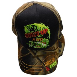 Trade Winds Shut Up and Fish Camouflage with Black Front Acrylic Adjustable Embroidered Baseball Hat Cap