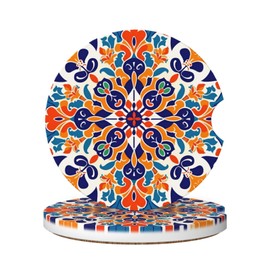 Neukim 2pcs Car Cup Holder Coaster Car Coaster Mexican Talavera Tiles Style Absorbent Car Coaster Absorbent Drink Coaster for Car Decor Auto Accessories