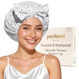 Yanibest Gorro Ducha Reutilizable Impermeable Mujer Antideslizante Lindo Pelo Punto Blanco