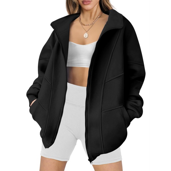 ANRABESS Women's Oversized Full Zip Up Sweatshirts Jacket 2024 Fall