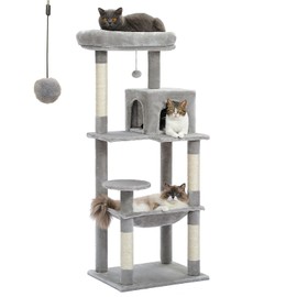PETEPELA 56.3'' Tall Cat Tree for Indoor Cats, Multi-Level Cat Tower with Super Large Hammock (20''X16''), Sisal Covered Scratching Posts, Cozy Condo and Top Perch Grey