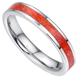VAKKI 4mm Red Coral Womens Rings Tungsten Carbide Rings Women Engagement Wedding Band for Women's Edge Polished Comfort Fit Size Y