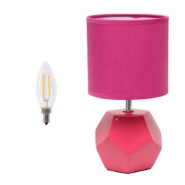 Simple Designs LT2065-PNK-LB 10.24" Round Geometric Prism Mini Table Lamp with Matching Fabric Shade, LED Bulb Included, Pink