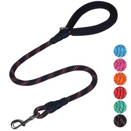 VIVAGLORY Strong Rope Lead for Dogs with Soft Padded Neoprene Handle and Highly Reflective Threads, 90 cm Short Dog Lead for Training and Walking Small and Medium Dogs, Black