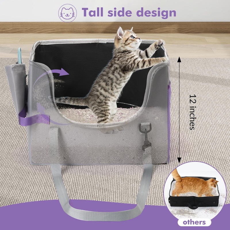 pidipiti Portable Leakproof Tall-Side cat Litter Box,with Zipped lid