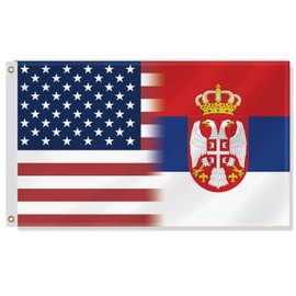 3×5 FT USA Serbia Combo Flag,Large Serbian Friendship Decor,Double Side Digital Printed 150D Polyester Banner With Canvas Header Brass Grommet For Outdoor Indoor Parade Car