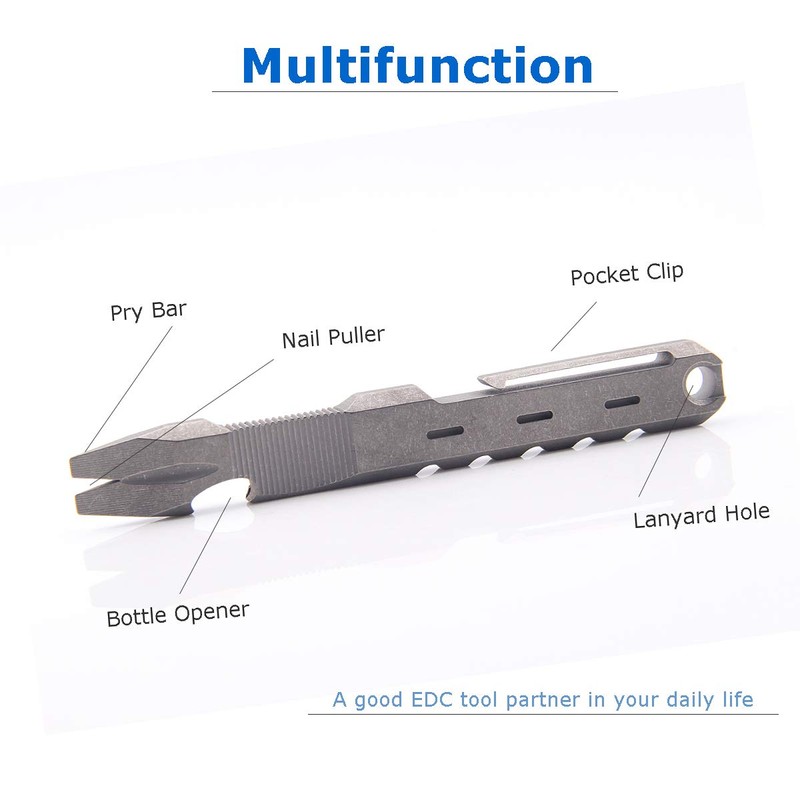 Hamans Titanium EDC Pry Bar with Nail Puller Bottle Opener
