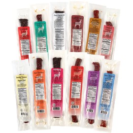 12 Piece Exotic Jerky Variety Pack - Great Gift Idea and Unique Flavors - REAL Venison Jerky, Elk Jerky, Buffalo Jerky, Wild Boar Jerky - Exotic Meat Snacks Variety Pack - 12 total oz.