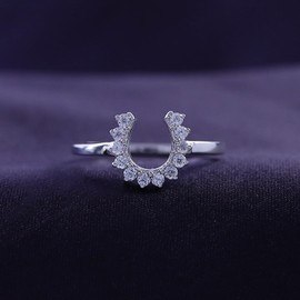 SAVEARTH DIAMONDS 1/4 Carat Round Cut Lab Created Moissanite Diamond Horseshoe Ring for Women In 14K White Gold Over Sterling Silver Prong Set (VVS1 Clarity, 0.25 Cttw) Size-7