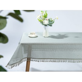BEAUTEX Moa Soft Foam Tablecloth with Fringes, Garden, Balcony, Patio, Camping, Square 110 x 140 cm, Light Grey