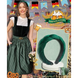 DIRNDLSTERN Women's Braided Costume Headband - Hair Accessory Headband Dirndl Velvet Oktoberfest Accessories Dark Green