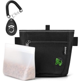 2 Cup Dog Treat Pouch with Silicone Insert Bag& Clicker(Raven) | 2 Pair Magnetic Closures, Zipper Pocket with Poop Bag Holder, Waist Belt & Metal Clip to