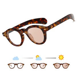 AUSQUQI Photochromic Color-changing Round Rivet Sunglasses For Men Women UV Protection Classic Shades For Driving Fishing(LEOPARD PRINT/PINK)