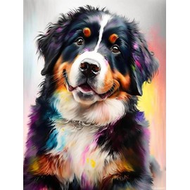 PUAGEMTI Dog Diamond Painting Kits for Adults, 5D Diamond Art, DIY Smiling Bernese Mountain Dog Full Drill Paintings with Colorful Animals Diamonds Gem Art for Adults Home Wall Decor 12x16 inch