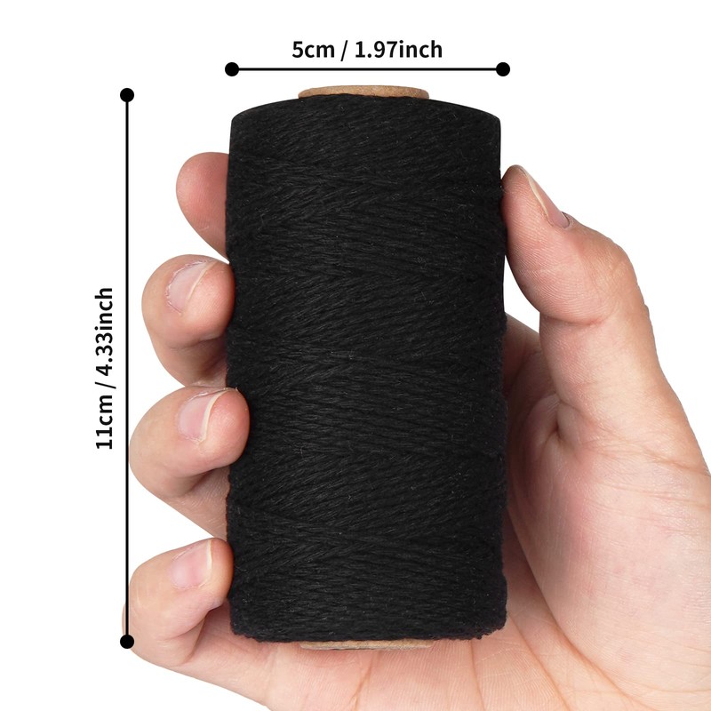 Black Natural Cotton Craft String - Ohtomber 328 Feet 2MM