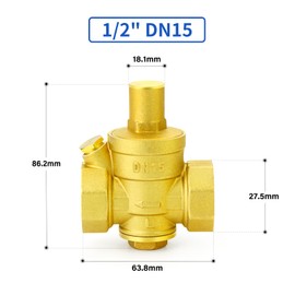 ERGAOBOY Brass Water Pressure Regulating Valve, 1/2" BSP Adjustable Pressure Reducer Valve for RV Camper Travel, Water Heater, Solar