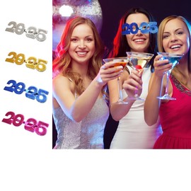 [Qicarkey] Number 2025 Glasses 1 Pair Happy New Year Glasses Flash Glasses Happy New Year Glasses Exquisite Funny Graduation Party Photo Props (Pink)