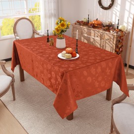 misaya Rectangle Fall Jacquard Tablecloth, Leaves Pattern Damask Table Cloth, Waterproof Fabric Table Cover for Harvest and Thanksgiving Decorations (60" x 102", Burning Orange)