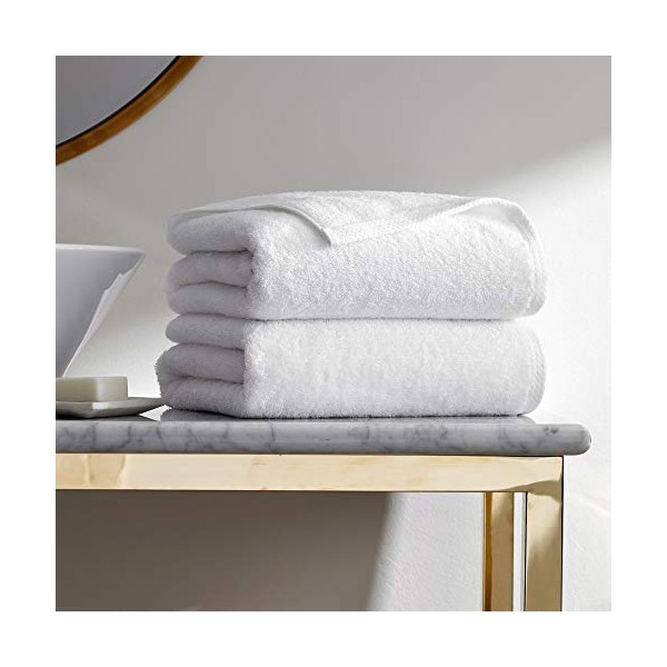 H by Frette Simple Border Bath Sheet Set of 2 - Luxury All-White Bath Linens / Includes 2 Bath Sheets (35" x 66") / 100% Cotton
