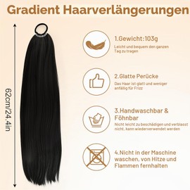 Ponytail Extension, Ponytail Hairpiece, 60 cm Long Straight Braid Extensions, Hairpiece, Hair Extension Braid with Drawstring, Hair Extensions for Women and Girls (Black)