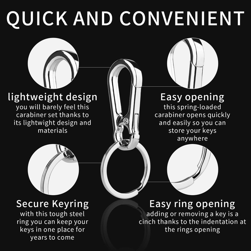 KINMINGZHU 4 Pack Hook Clip with Key Rings, Metal Keyring