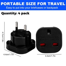 Fiotha UK to EU 4 Pack UK to DE Adapter, Travel Adapter UK to EU, Adapter UK to DE, England to Germany Plug for France, Ireland, Netherlands, Poland, Sweden, Black