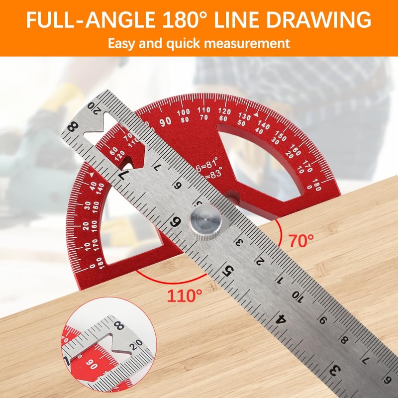 FEMONGY Protractor, Metal Protractor, Universal Combination Angle with Ruler Stop