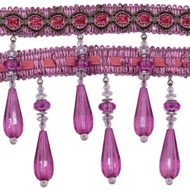 3Yard Teardrop Beaded Fringe Trim Decorative Crystal Tassel Border for Curtains, Tablecloths, Lampshades, Multi-Color Home Decor Edging (Purple)