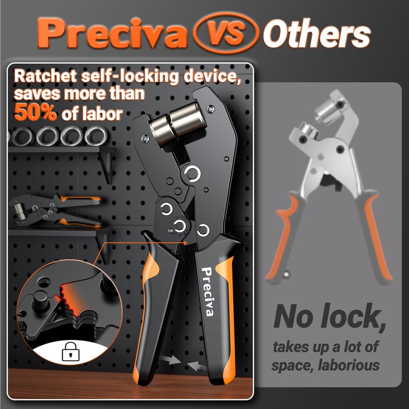 Preciva Eyelet pliers set, 300 pieces eyelet press, self-locking for