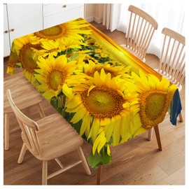 Walmsco Tablecloth Yellow Sunflower Sunset Decor For Dining Room Kitchen Rectangular Table Cover 132 * 178cm