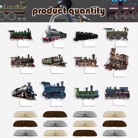 POMNUG 12-Pack Train Honeycomb Centrepieces Retro Train Centrepieces Table Decorations Train Tablecloths for Train Party Decorations Train Party Accessories