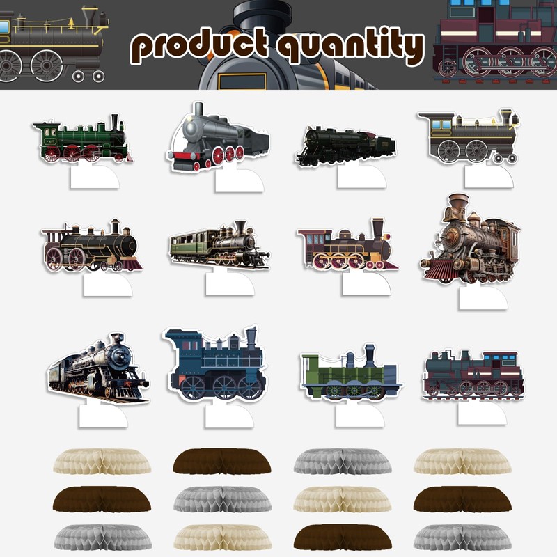 POMNUG 12-Pack Train Honeycomb Centrepieces Retro Train Centrepieces Table Decorations