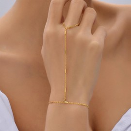 Hand Chain Ring Bracelet for Women Dainty Finger Ring Bracelets Simple Gold Chain Slave Bracelet Beads CZ Hand Chain Bracelet Summer Essential Trendy Stuff (Stick)