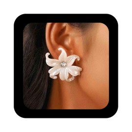 Enautoabs Vintage Acrylic Flower Stud Earrings Large White Flower Earrings Resin Floral Statement Earrings Crystal Flower Shape Earrings Jewelry for Women