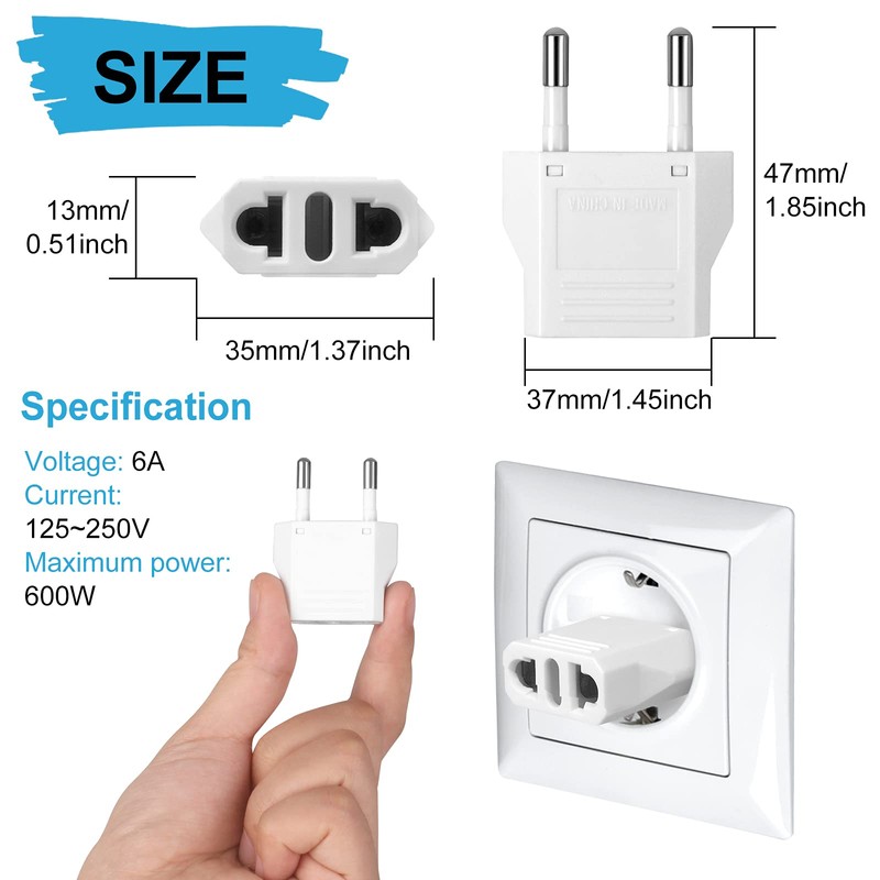6 Pack US to Europe Plug Adapter - Type C