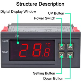 Greluma 1 Piece AC 110V-220V 10A Digital Temperature Controller Digital LED Display Heating Cooling Thermostat 2 Relay Outputs with 1m NTC 10K Sensor Probe