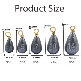 25Pcs Fishing Weights, Mixed 5 Sizes Deep Sea Fishing Weights 3.5g 5g 7g 10g 14g Iron Fishing Sinkers Tackle Kit with Swivel for River Saltwater Freshwater