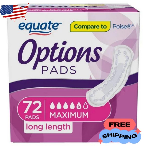 Equate Options Women's Incontinence Pads | Long Length | 72