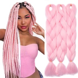 Tess Jumbo Braids, Hair Extensions, 60 cm, Kanekalon Synthetic Hair for Braiding, Box Braids, 100 g/Bundle, Pack of 3, Pink
