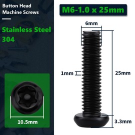 M6-1.0 x 25mm Tamper Proof Button Head Security Screws, Stainless Steel 304, Black Coated Anti-Theft Machine Screws for Automotive, Electronics, DIY & Outdoor Repair, 30-Pack (bit Included)